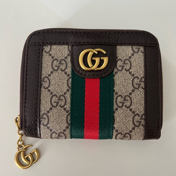 Gucci Beige and Brown Card Holder with Gold Logo - Picture 1 of 7